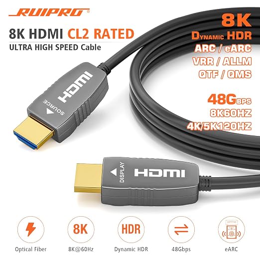 RUIPRO 8K HDMI Fiber Optic Cable CL2 Rated 200 Feet 48Gbps 8K60Hz 4K120Hz - Image 2