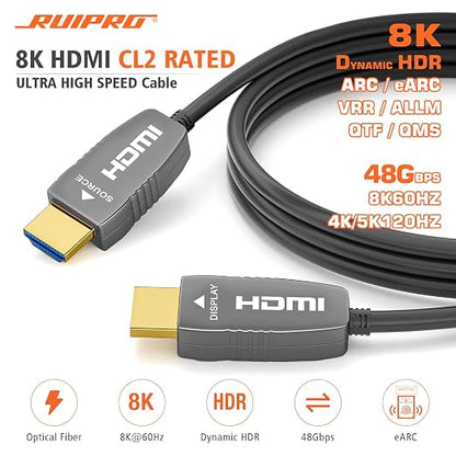 RUIPRO 8K HDMI Fiber Optic Cable CL2 Rated 100 Feet 48Gbps 8K60Hz 4K120Hz - Image 2