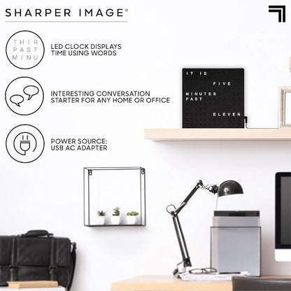 Sharper Image LED Word Digital Clock, Light-Up Desk & Wall Clock, Modern Time - Image 3