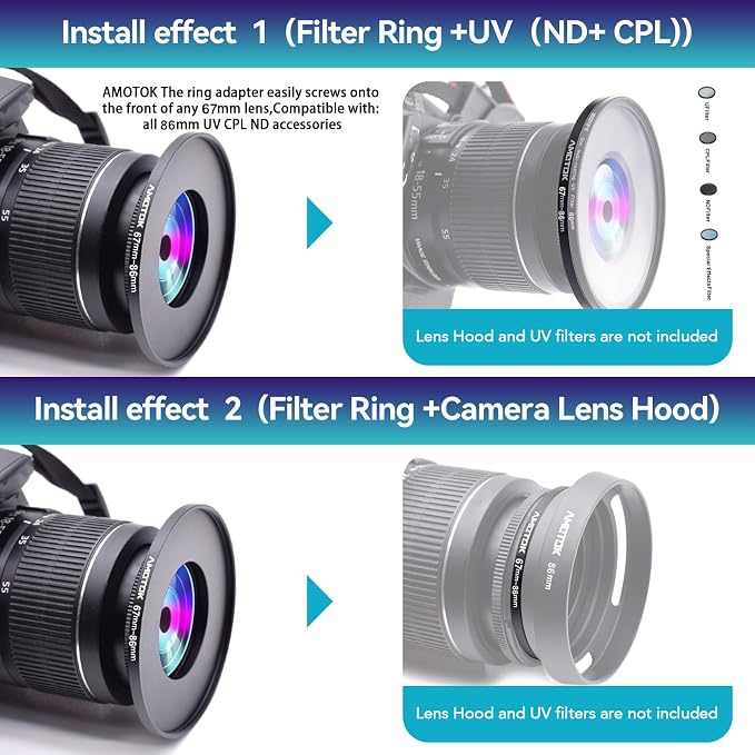 67mm Lens to 86mm Camera Lens Adapter, 67mm to 86mm Filter Step up Ring Adapter - Image 6