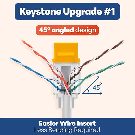 Everest 45° Angled RJ45 Cat6A Keystone Jacks 50-Pack in Yellow - Image 3