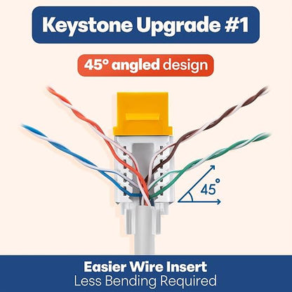 Everest 45° Angled RJ45 Cat6A Keystone Jacks 50-Pack in Yellow - Image 3
