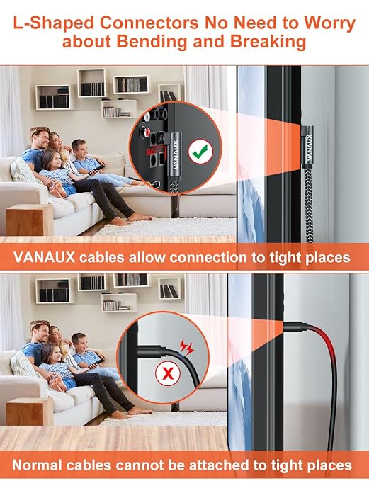 VANAUX Double 90 Degree Optical Cable, 3.2ft SPDIF Audio Optical Cable - Image 2