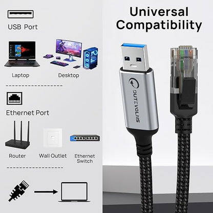 USB to Ethernet Cable 6.6 FT, USB 3.0 A to RJ45 Male Nylon Adapters, Gigabit - Image 7