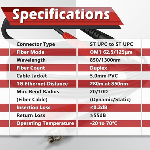 50ft / 15m Outdoor Armored OD-5mm OM1 ST to ST Fiber Cable, ST-ST Fiber Optic - Image 5
