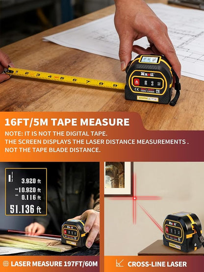 4-in-1 Tape Measure 196ft Laser Tape Measure 16ft Manual Tape - Image 4