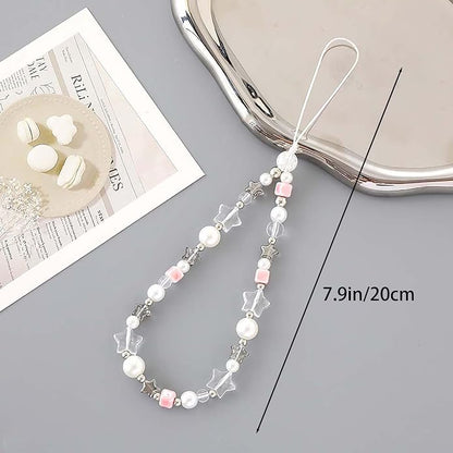 Beaded Phone Charm Lanyard Strap Girly Style Fixed Beads Pearl Lanyards - Image 5