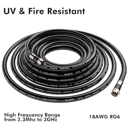 20ft RG6 Coaxial Cable Black, 75 Ohm Coax Cable - Image 4