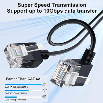 Cat6A Ethernet Cable 90 Degree Right Angled 10FT, Flexible Slim & Ultra Thin - Image 2