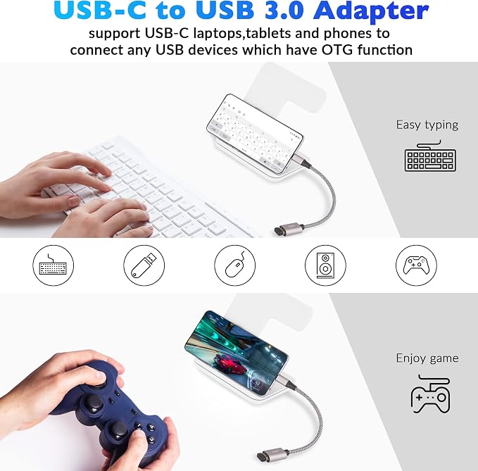 USB-C to USB 3.1 Adapter（2 Pack）, Nylon Braided Type-C OTG Cable USB C Male to - Image 4