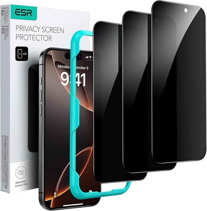 ESR 3 Pack for iPhone 16 Pro Privacy Screen Protector, Anti-spy Tempered-Glass by ESR