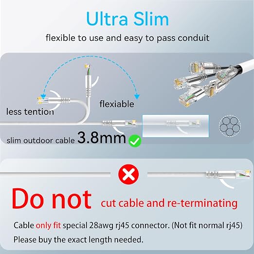 Cat6a Ethernet Cable Slim 200ft Outdoor&Indoor, 28AWG Pure Copper Cat6 Internet - Image 5