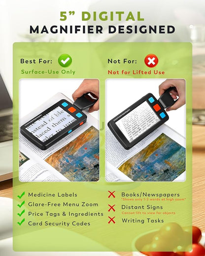 5.0 Inch Portable Digital Magnifier, 4X-32X Zoom Electronic Reading Aid - Image 2