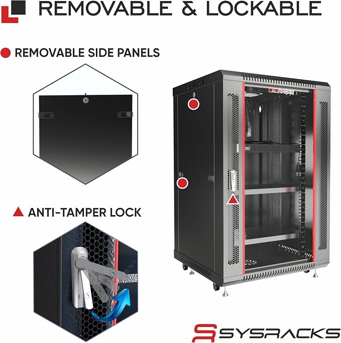 22U Wall Mount Server Rack Cabinet – 19" Network Rack Enclosure, PDU & Shelf - Image 5