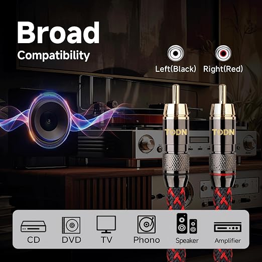 TODN Audiophile RCA to RCA Audio Cable Stereo RCA Cord - Image 7