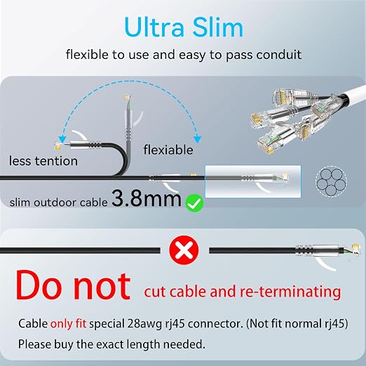 Cat6a Ethernet Cable Slim 35ft Outdoor&Indoor, 28AWG Pure Copper Cat6 Internet - Image 5