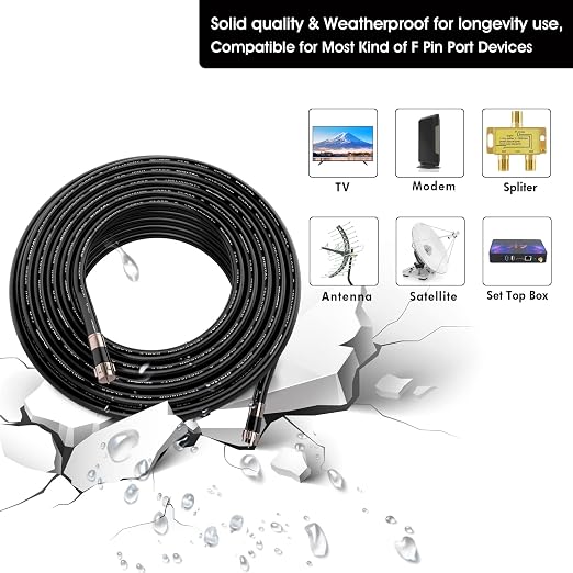 125ft RG6 Coaxial Cable Black, 75 Ohm Coax Cable - Image 2