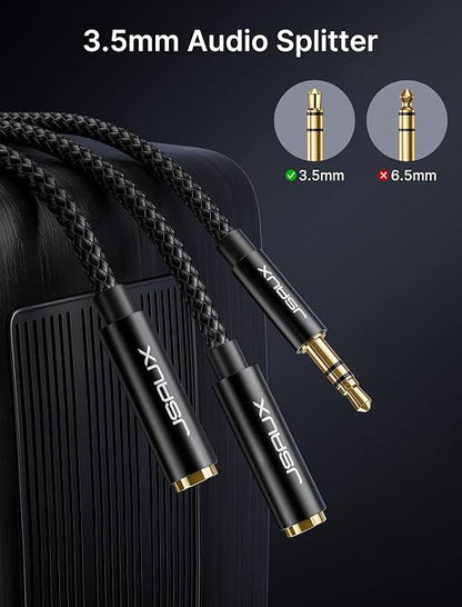 JSAUX Headphone Splitter 4ft, Audio Splitter 3.5mm Male TRS to 2 Dual 3.5mm - Image 4