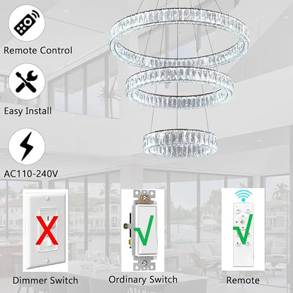 HAIXIANG Modern Glam Chandelier Crystal LED Remote Rings Chandelier Adjustable - Image 9