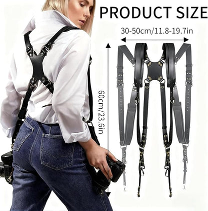 Camera Harness, Leather Dual Camera Strap - Image 3
