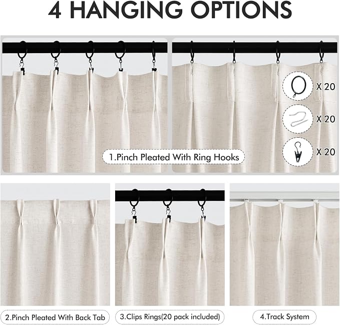Memory Trained Pinch Pleated Curtains 90 Inches Long, Viral Linen Pinch Pleat - Image 2