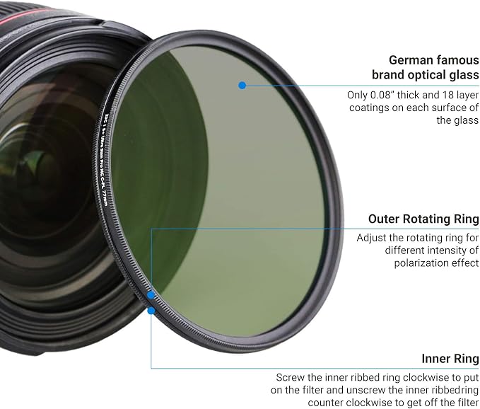 JJC Professional 52mm Circular Polarizer Polarizing Filter HD 18-Layer CPL - Image 4