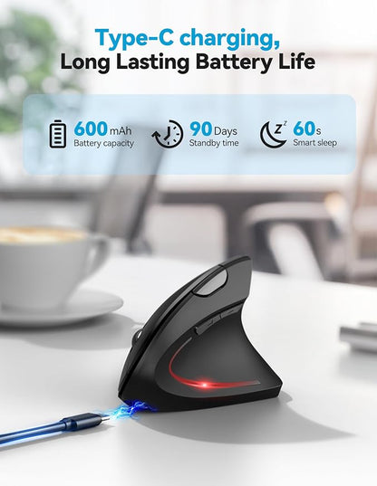 TECKNET Ergonomic Mouse with Jiggler, 4800DPI Rechargeable Carpal Tunnel Mouse - Image 4