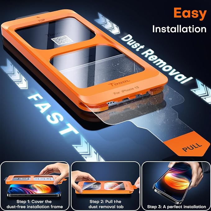 TOCOL for iPhone 15 Screen Protector 9H Hardness Military Grade Shatterproof HD - Image 2