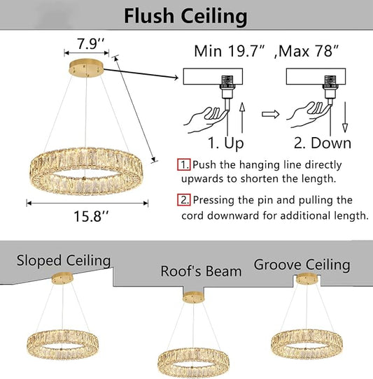 HAIXIANG Modern Crystal Chandelier Dimmable LED 16 Inch Ring Pendant Lights - Image 2