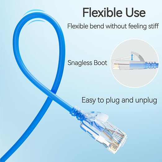 Cat6 Slim Patch Cables 5 Feet 10-Pack Blue, Cat6a Patch Cables 10Gbps 550MHz - Image 5