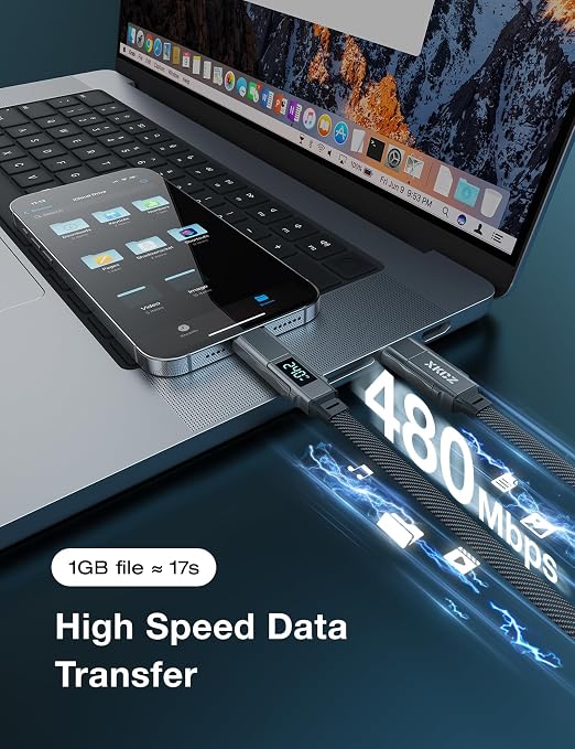 4 in 1 USB C Cable with Wattage Display, 240W Flat Nylon Braided Multi Charge - Image 6