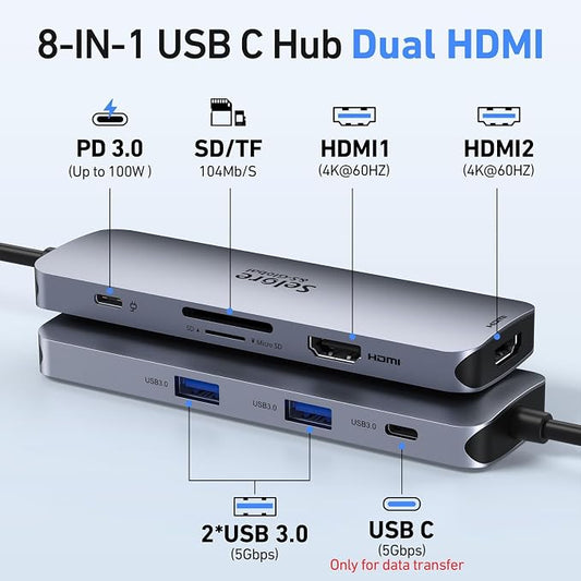 USB C Docking Station Dual HDMI Monitor, USB C to Dual HDMI Adapter - Image 2
