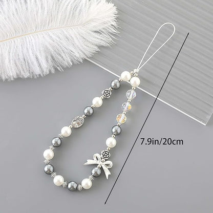 Beaded Phone Charm Lanyard Strap Girly Style Fixed Beads Pearl Lanyards - Image 5