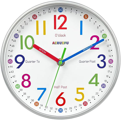 AIRUIFU Wall Clock for Kids Learning Tell Time Easily Non-Ticking Battery by AIRUIFU