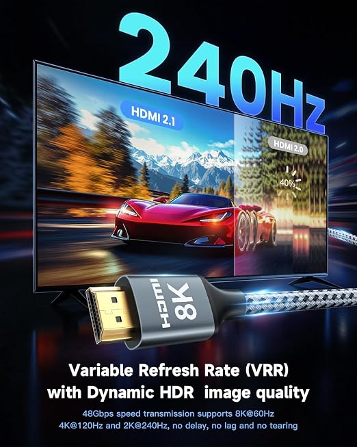 ARISKEEN 8K HDMI Cable 9 FT, 48Gbps High Speed HDMI 2.1 Cable, 8K 60Hz - Image 6