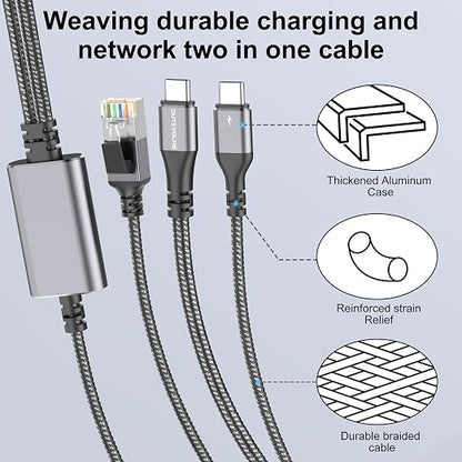 USB C to Ethernet Cable with Charging 15 Feet, USB-C Male 100W PD & Gigabit LAN - Image 6