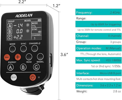 AODELAN TTL HSS 1/8000s Wireless Flash Remote Trigger Compatible - Image 7