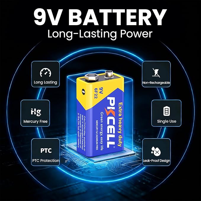 PKCELL 9V Batteries 16 Pack 9 Volt Batteries - Image 2