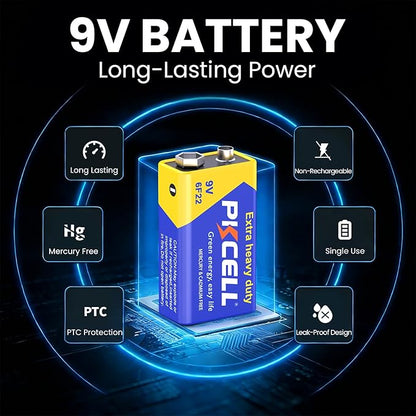 PKCELL 9V Batteries, 4 Pack 9 Volt Batteries Carbon Zinc, 9V Battery - Image 2