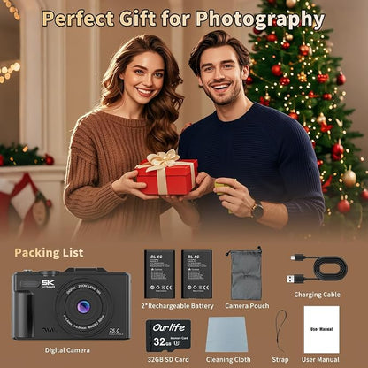 Ourlife Cameras for Photography, 5K 75MP Autofocus Vlogging Camera for YouTube - Image 8