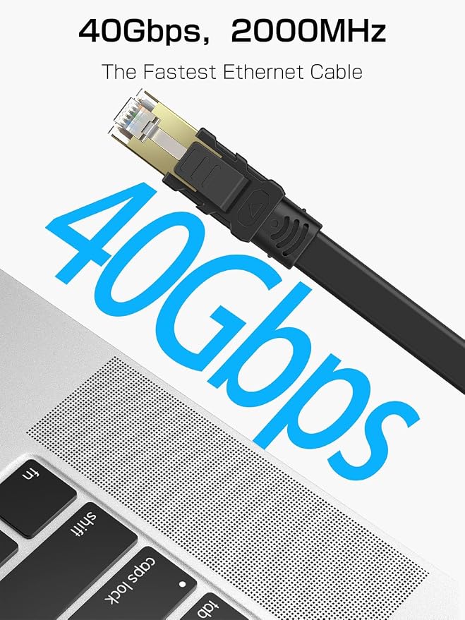 Senetem Cat 8 Ethernet Cable 75FT, High Speed 40Gbps 2000Mhz Flat Internet - Image 2