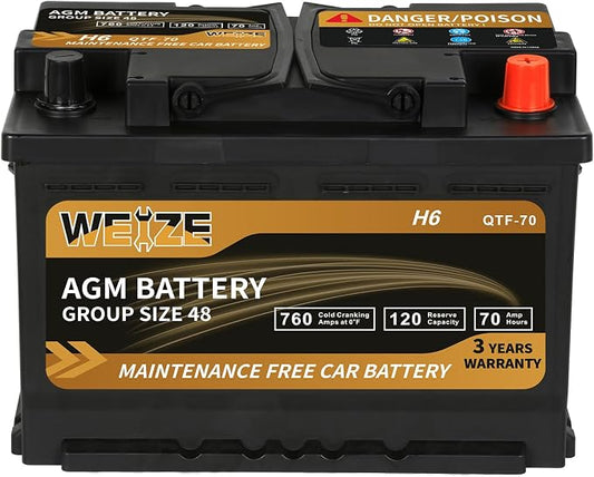 Weize Platinum AGM Battery BCI Group 48-12v 70ah H6 Size 48 Automotive Battery by WEIZE