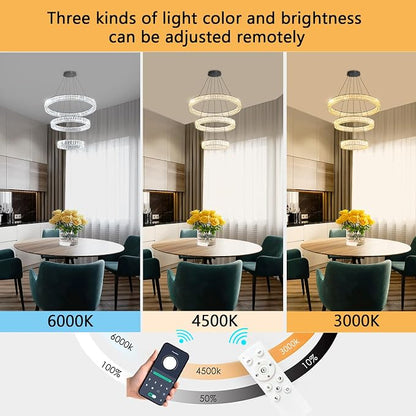 HAIXIANG Modern Glam Chandelier Crystal LED Remote Rings Chandelier Adjustable - Image 4