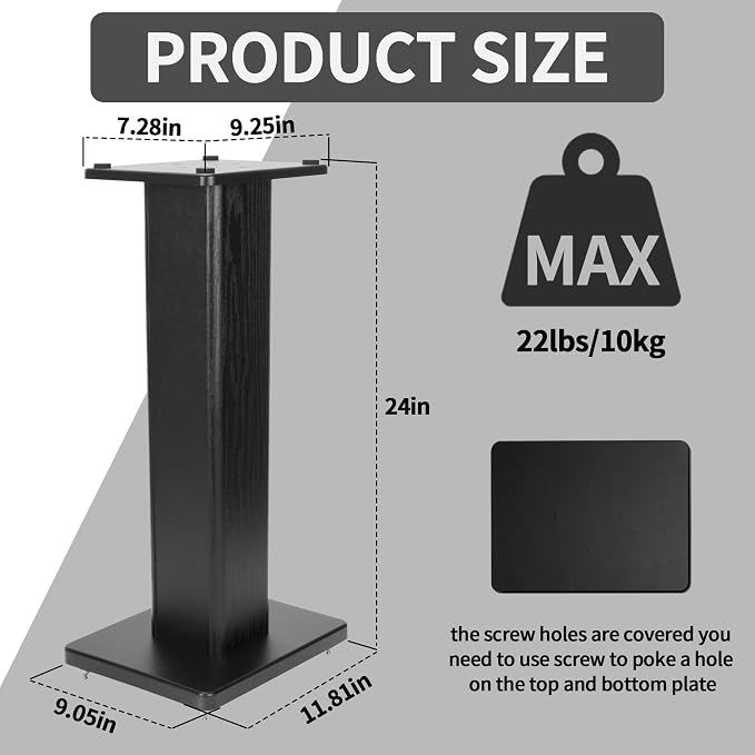 24 Inch Speaker Stands Wood Grain Universal Floor Speaker Stands Pair Heavy - Image 2