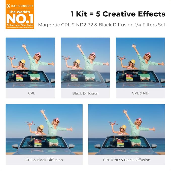 K&F CONCEPT 67mm Magnetic 1s Swap 5-Pack: CPL + VND2-32 + Black Diffusion 1/4 + - Image 2