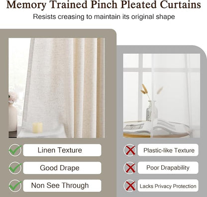 Memory Trained Pinch Pleated Curtains 63 Inches Long, Viral Linen Pinch Pleat - Image 6