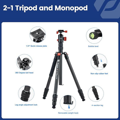 Fotopro 73" Carbon Fiber Tripod - Image 7