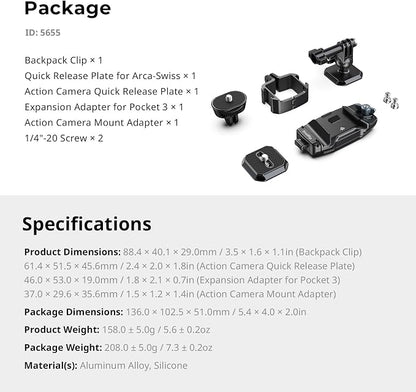 SMALLRIG Universal Three-in-One Camera Clip Kit, Quick Release System, Backpack - Image 9