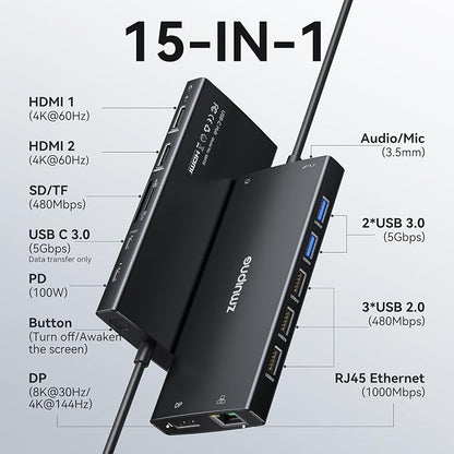 USB C Hub USB C Docking Station Dual Monitor 4K@60Hz+DP 8K@30Hz - Image 2