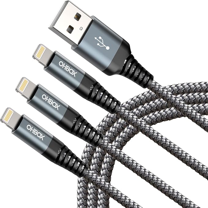 ohbox iPhone Charger 10FT 3Pack Long iPhone Charger Cable MFI Certified USB by OHBOX